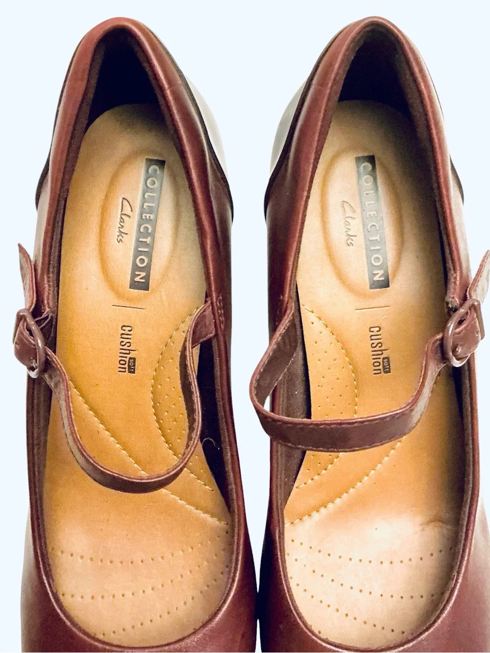Clarks Burgundy Leather Mary Jane Pump Patent Accents Women’s Size 10 W